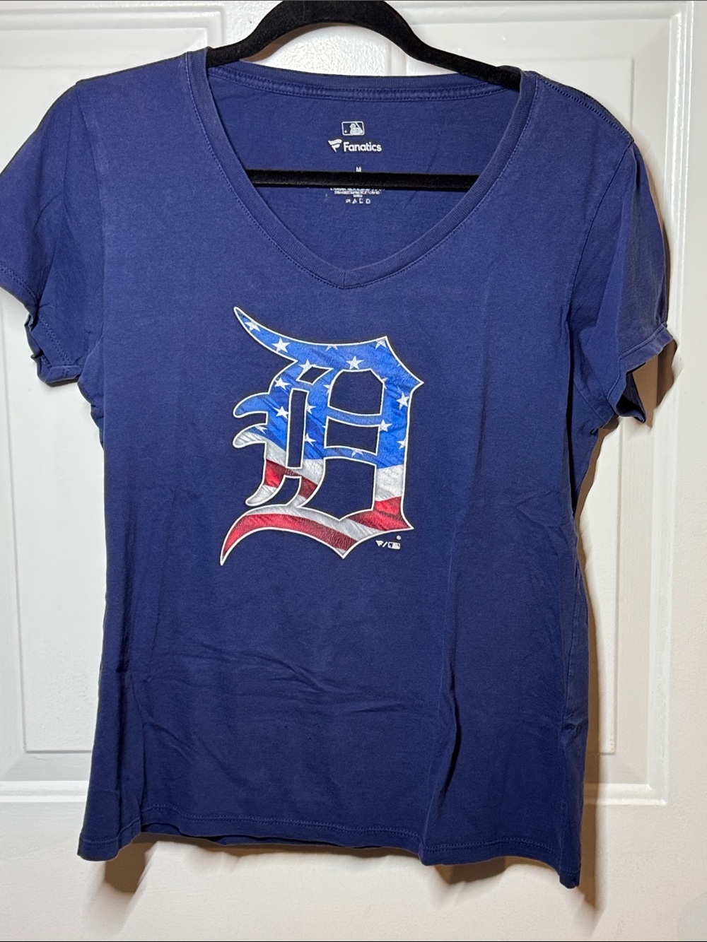 Fanatics Navy Detroit D V-Neck Tee with Stars & Stripes Logo